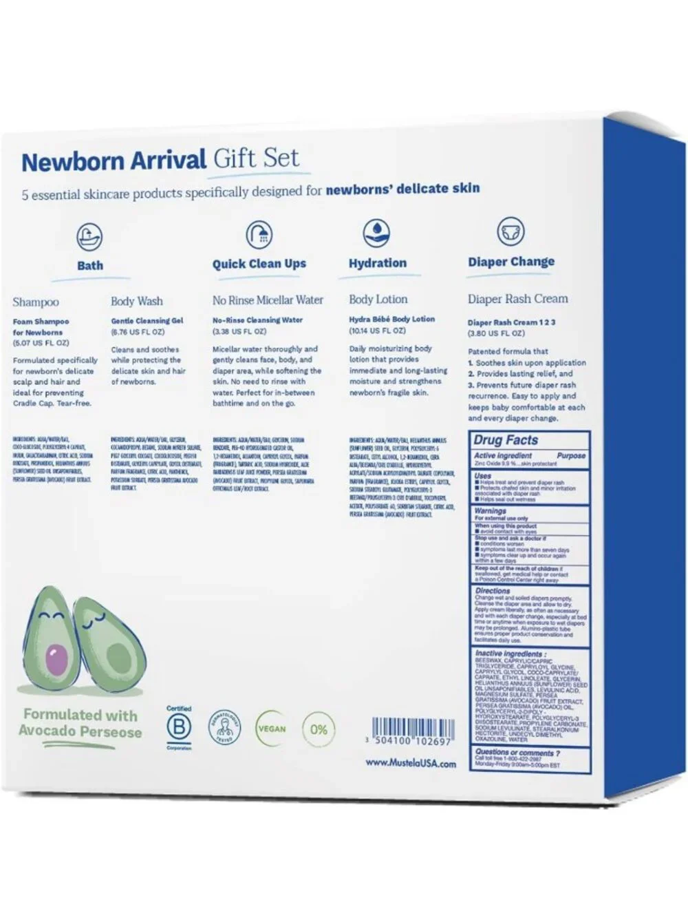 Newborn Baby Skincare Gift Set - Natural Plant-Based Bath Essentials - 5 Items